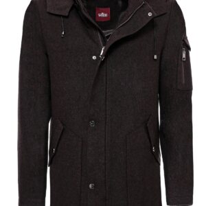 Hooded Cachet Hidden Zippered Brown Coat - Wessi