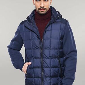 Hooded Navy Blue Men Winter Coat - Wessi