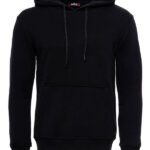 Hooded Pocket Plain Black Men's Sweatshirt - Wessi