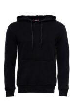 Hooded Pocket Plain Black Men's Sweatshirt