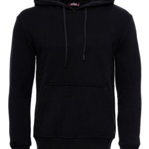 Hooded Pocket Plain Black Men's Sweatshirt - Wessi