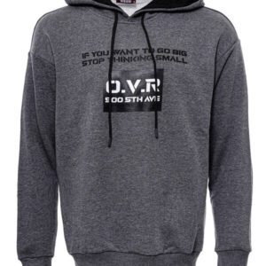 Hooded Pocket Printed Dark Grey Sweatshirt - Wessi