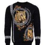 Hooded Silver Grey Tiger Patterned Black Slim Fit Sweatshirt - Wessi