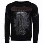 Hooded Silver Grey Tiger Patterned Black Slim Fit Sweatshirt - Wessi
