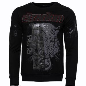 Hooded Silver Grey Tiger Patterned Black Slim Fit Sweatshirt - Wessi