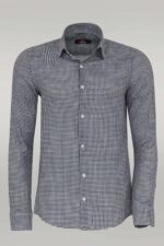 Houndstooth Pattern Navy Blue Men Shirt