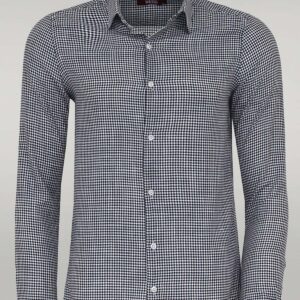 Houndstooth Pattern Navy Blue Men Shirt - Wessi