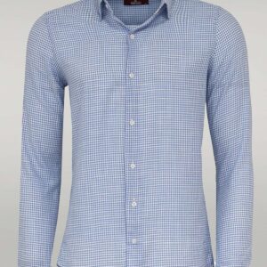 Houndstooth Pattern Sky Blue Men Shirt - Wessi