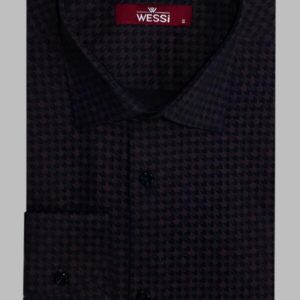 Houndstooth Pattern Slim Fit Brown Men Shirt - Wessi