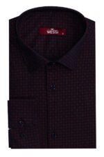 Houndstooth Pattern Slim Fit Burgundy Men Shirt