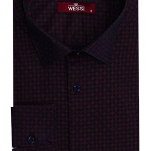 Houndstooth Pattern Slim Fit Burgundy Men Shirt - Wessi