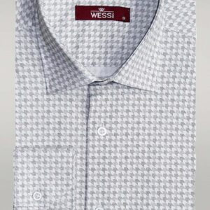 Houndstooth Pattern Slim Fit Ecru Men Shirt - Wessi