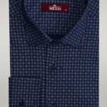Houndstooth Pattern Slim Fit Navy Blue Men Shirt - Wessi