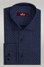 Houndstooth Pattern Slim Fit Navy Blue Men Shirt