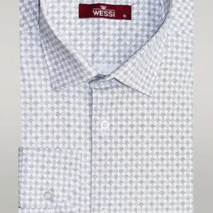 Houndstooth Pattern Slim Fit White Men Shirt - Wessi