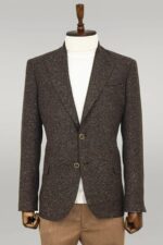 Houndstooth Pattern Wool Brown Men Blazer