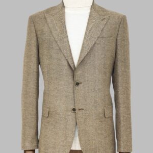 Houndstooth Pattern Wool Cream Men Blazer - Wessi