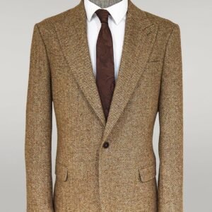 Houndstooth Pattern Wool Light Brown Men Blazer - Wessi