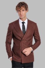 Houndstooth Patterned Brown Men Double Breasted Blazer
