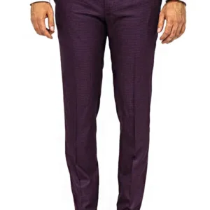Houndstooth Patterned Burgundy Men Pants - Wessi
