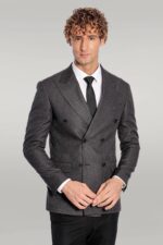 Houndstooth Patterned Grey Men Double Breasted Blazer