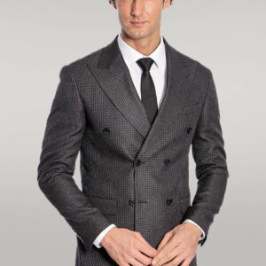 Houndstooth Patterned Grey Men Double Breasted Blazer - Wessi