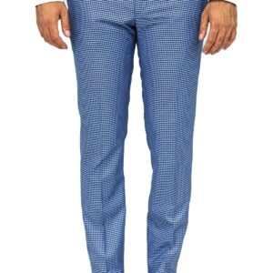 Houndstooth Patterned Indigo Blue Men Pants - Wessi
