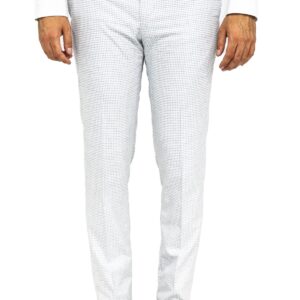 Houndstooth Patterned Light Grey Men Pants - Wessi