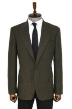 Houndstooth Wool Dark Green Men Blazer