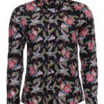 Hummingbird And Floral Patterned Long Sleeves Black Men Shirt - Wessi