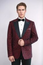 Hypnose-Pattern-Peak-Lapel-Slim-Fit-Burgundy-Men-Tuxedo-Blazer-Wessi-3