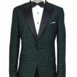 Hypnose Pattern Peak Lapel Slim Fit Green Men Tuxedo Blazer - Wessi