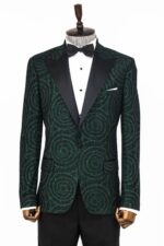 Hypnose Pattern Peak Lapel Slim Fit Green Men Tuxedo Blazer
