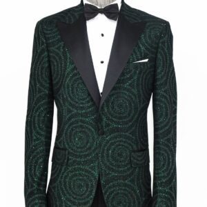 Hypnose Pattern Peak Lapel Slim Fit Green Men Tuxedo Blazer - Wessi
