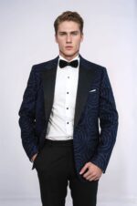 Hypnose Pattern Peak Lapel Slim Fit Navy Blue Men Tuxedo  Blazer
