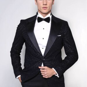 Hypnose Patterned Peak Lapel Slim Fit Black Men Tuxedo  Blazer - Wessi