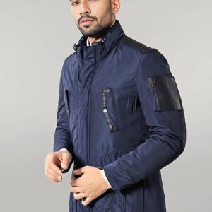 Leather Modeled Blue Slim Fit Quilted Jacket - Wessi
