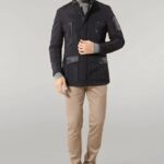 Leather Modeled Navy Blue Slim Fit Quilted Jacket - Wessi