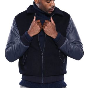 Leather Sleeve Navy Blue Cachet Coat | Wessi