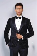 Leopard Pattern Slim Fit Black Men Evening Dinner Blazer