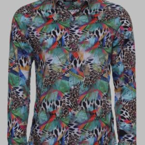 Leopard Pattern Slim Fit Long Sleeves Multicolor Men Shirt - Wessi