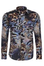 Leopard Pattern Slim Fit Long Sleeves Multicolor Men Shirt