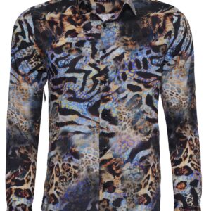 Leopard Pattern Slim Fit Long Sleeves Multicolor Men Shirt - Wessi