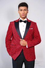 Leopard Pattern Slim Fit Peak Lapel Burgundy Men Tuxedo Party Blazer