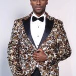 Leopard Patterned  Men's Tuxedo Evening Jacket - Wessi