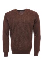 Light Brown Dot Patterned V Neck Sweater