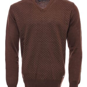 Light Brown Dot Patterned V Neck Sweater - Wessi