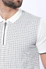 Light-Grey-Plaid-Zippered-Knitted-Polo-T-Shirt-Wessi-1