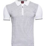 Light Grey Plaid Zippered Knitted Polo T-Shirt | Wessi