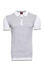 Light Grey Plaid Zippered Knitted Polo T-Shirt